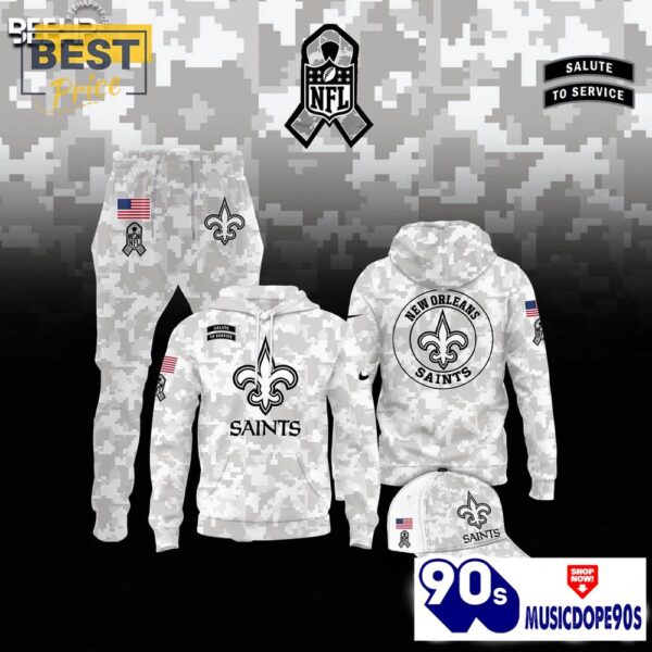 New Orleans Saints Camo 2024 Salute to Service Hoodie, Jogger, Cap