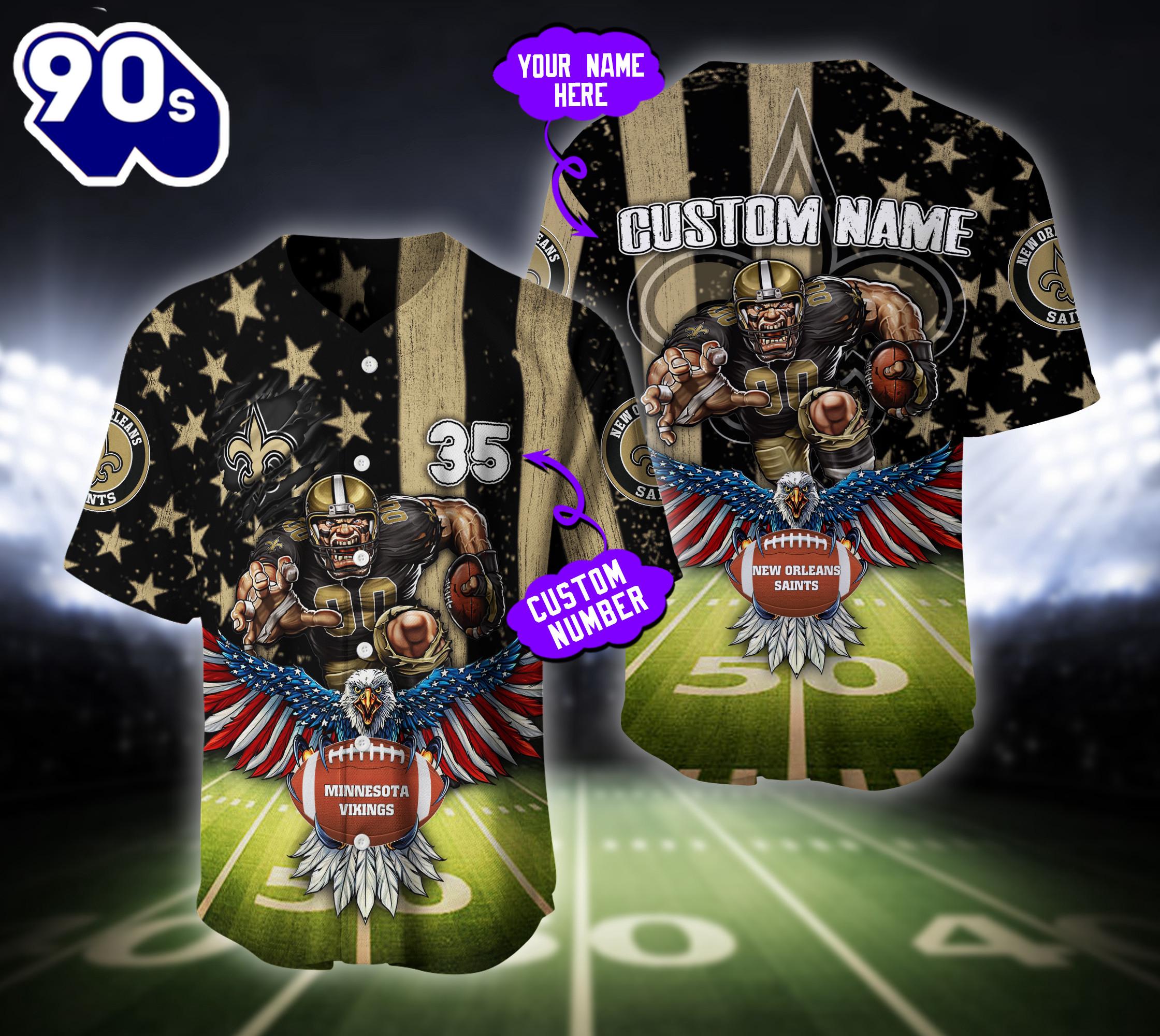New Orleans Saints NFL Baseball Jersey Custom Shirt For Fans New Orleans Saints NFL Baseball Jersey Custom Shirt For Fans