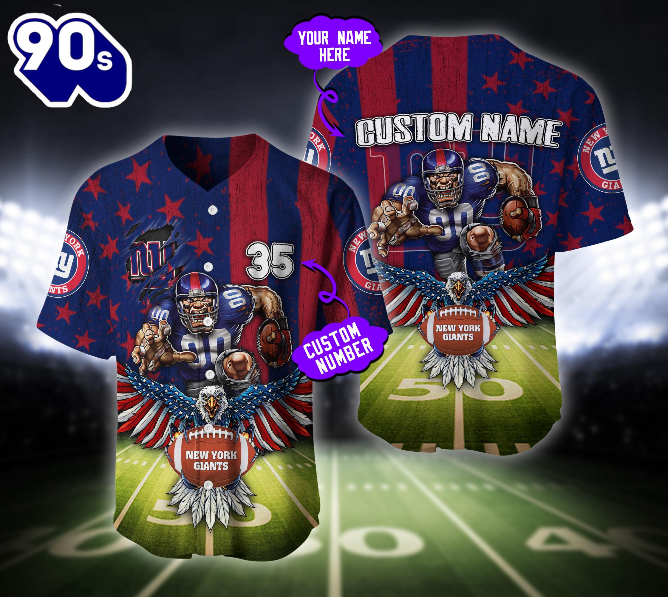 New York Giants NFL Baseball Jersey Custom Shirt For Fans New York Giants NFL Baseball Jersey Custom Shirt For Fans