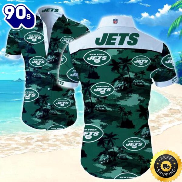 New York Jets Coconut Tree Hawaiian Shirt Summer Button Up