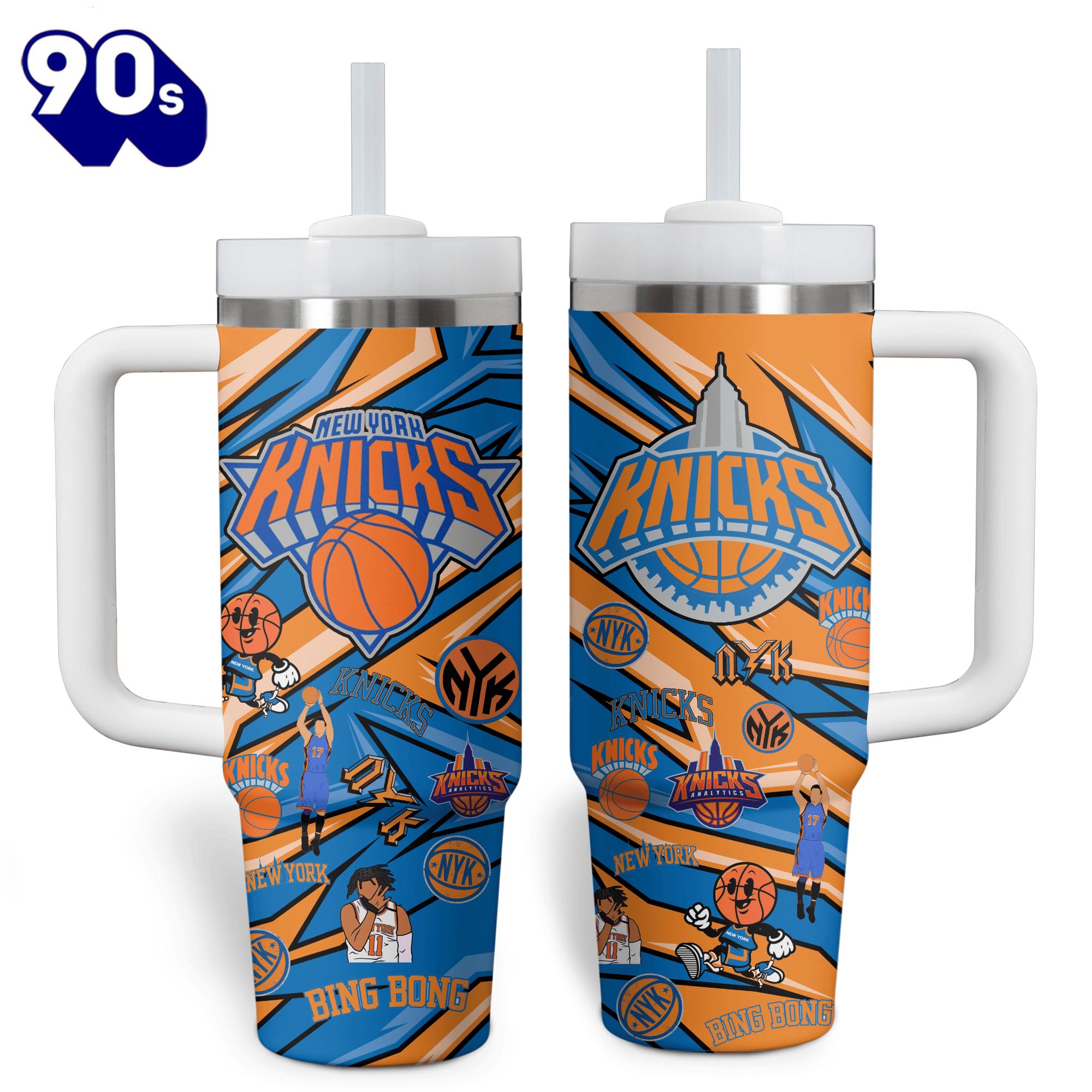 New York Knicks NBA Custom Stanley Quencher 40oz Stainless Steel Tumbler With Handle New York Knicks NBA Custom Stanley Quencher 40oz Stainless Steel Tumbler With Handle
