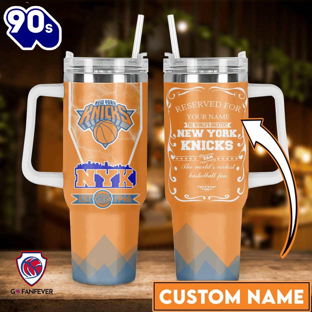 New York Knicks NBA Custom Stanley Quencher 40oz Stainless Steel Tumbler With Handle New York Knicks NBA Custom Stanley Quencher 40oz Stainless Steel Tumbler With Handle