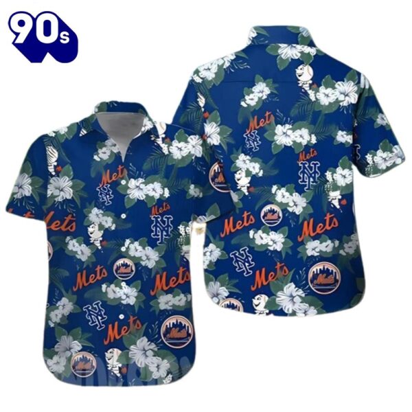 New York Mets Mlb Flower Aloha Summer Beach Hawaiian Button Up Shirts