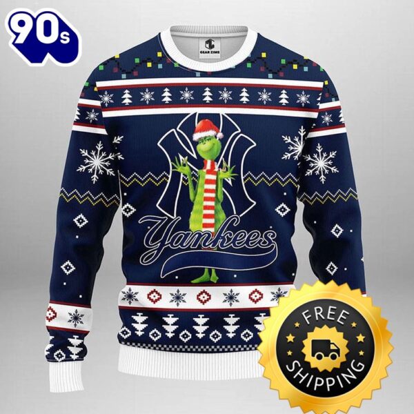 New York Yankees Funny Grinch Ugly Christmas Sweater, New York Yankees Ugly Sweater, MLB Christmas Sweater