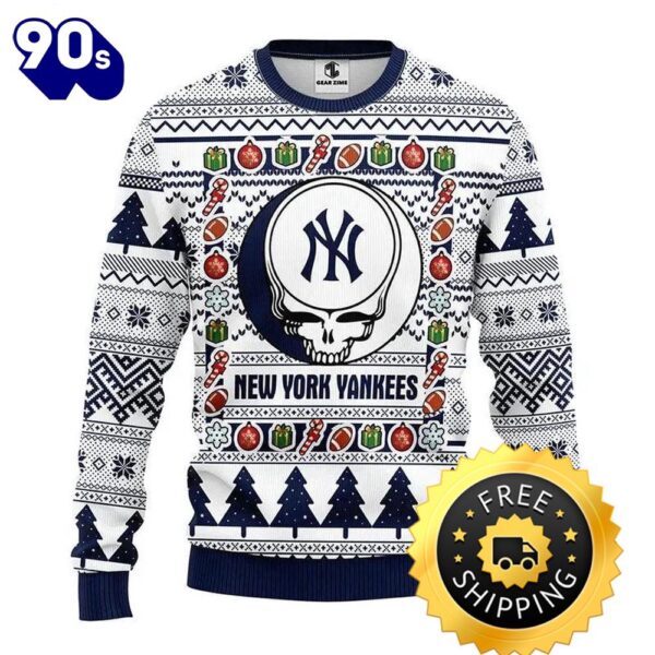 New York Yankees Grateful Dead Ugly Christmas Sweater, New York Yankees Ugly Sweater, MLB Christmas Sweater