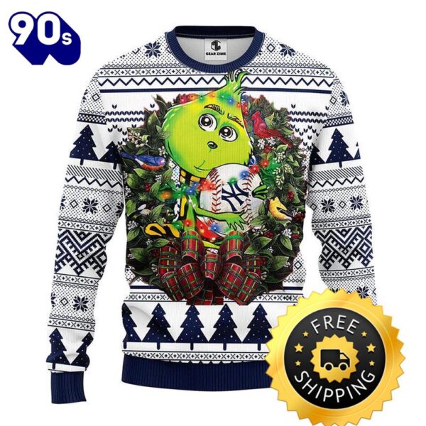 New York Yankees Grinch Hug Ugly Christmas Sweater, New York Yankees Ugly Sweater, MLB Christmas Sweater