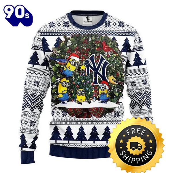 New York Yankees Minion Ugly Christmas Sweater, New York Yankees Ugly Sweater, MLB Christmas Sweater