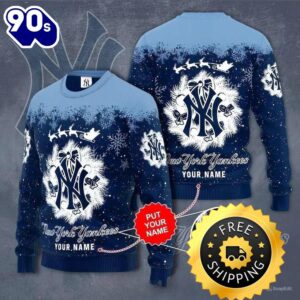 New York Yankees Snow Christmas Custom Ugly Christmas Sweater, New York Yankees Ugly Sweater, MLB Christmas Sweater