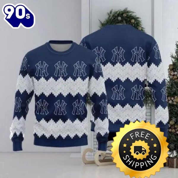 New York Yankees Teams Pattern Knitted Ugly Christmas Sweater, New York Yankees Ugly Sweater, MLB Christmas Sweater