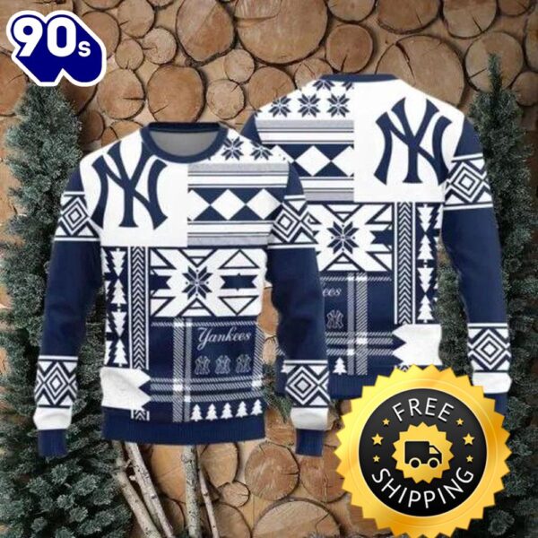 New York Yankees Teams Snowflakes Pattern Knitted Ugly Christmas Sweater, New York Yankees Ugly Sweater, MLB Christmas Sweater