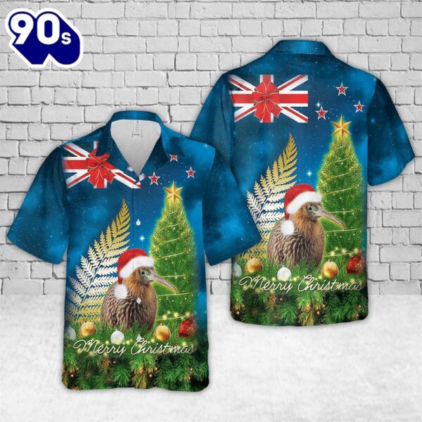 New Zealand Christmas Kiwi Bird and Fern Hawaiian Shirt