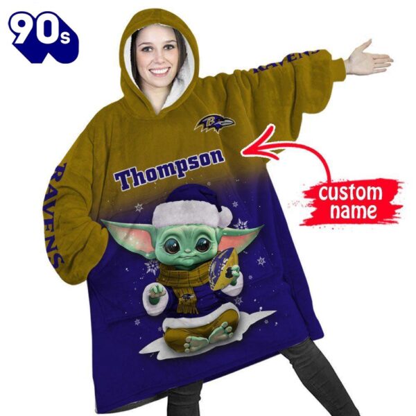 NFL Baltimore Ravens Baby Yoda Custom Huggle Hoodie