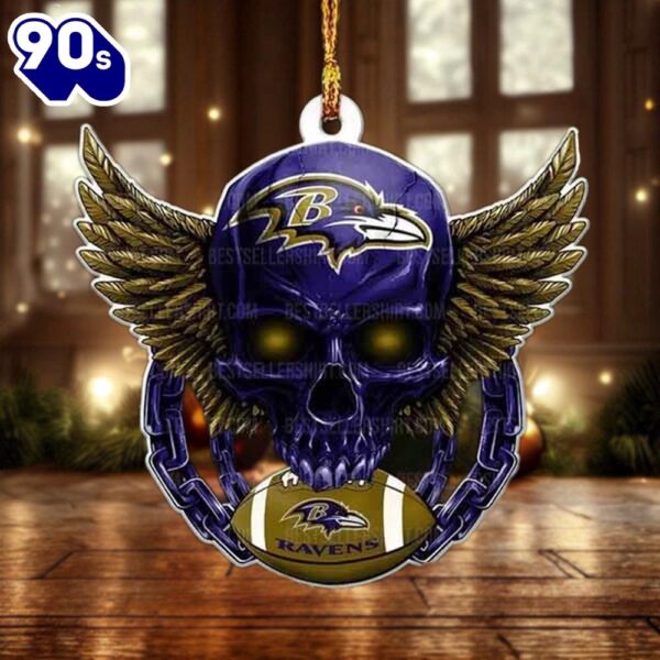 NFL Baltimore Ravens Football Skull Christmas Ornament Hanging Decor