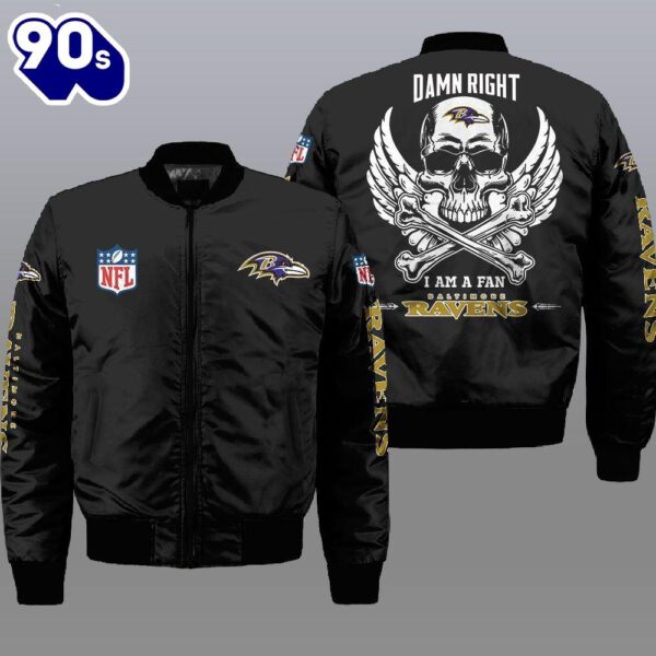 Nfl Baltimore Ravens Wings Skull 3D Bomber Jacket  Gift For Christmas