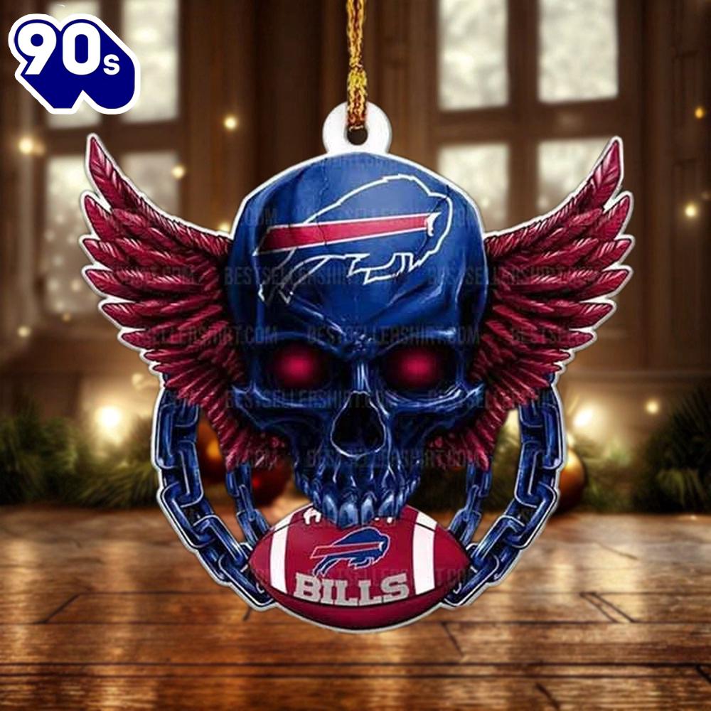 NFL Buffalo Bills Football Skull Christmas Ornament Hanging Decor NFL Buffalo Bills Football Skull Christmas Ornament Hanging Decor