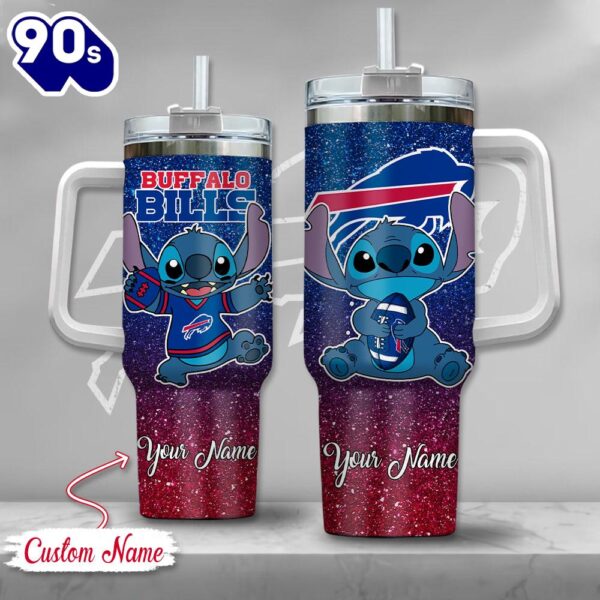 NFL Buffalo Bills Stitch Glitter Custom Stanley Quencher 40oz Stainless Steel Tumbler With Handle