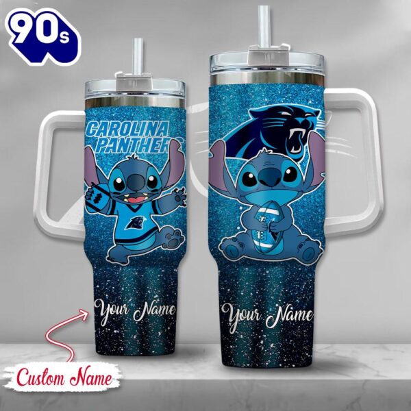 NFL Carolina Panthers Stitch Glitter Custom Stanley Quencher 40oz Stainless Steel Tumbler With Handle