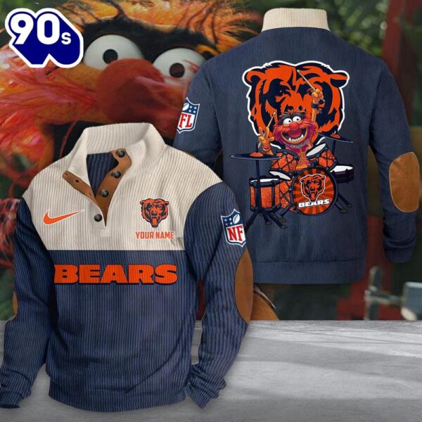 NFL Chicago Bears Custom Name Animal Drummer Stand Collar Shirt