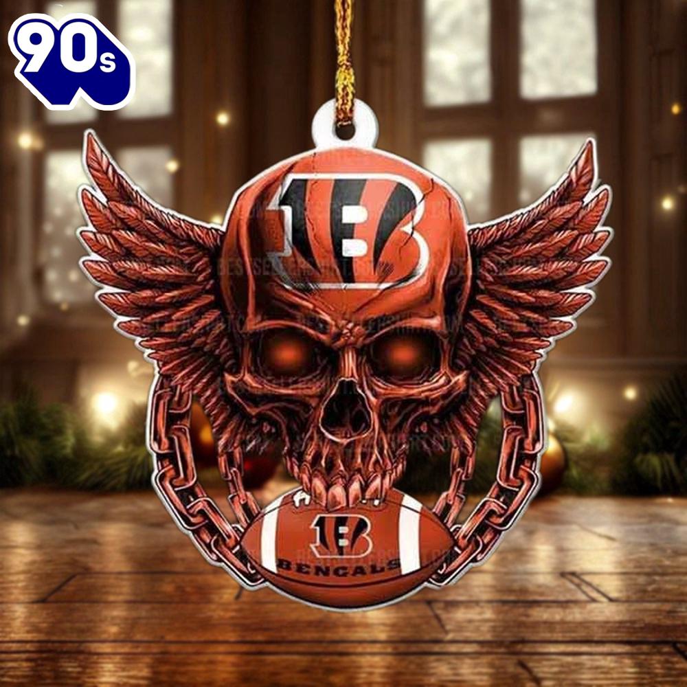 NFL Cincinnati Bengals Football Skull Christmas Ornament Hanging Decor NFL Cincinnati Bengals Football Skull Christmas Ornament Hanging Decor