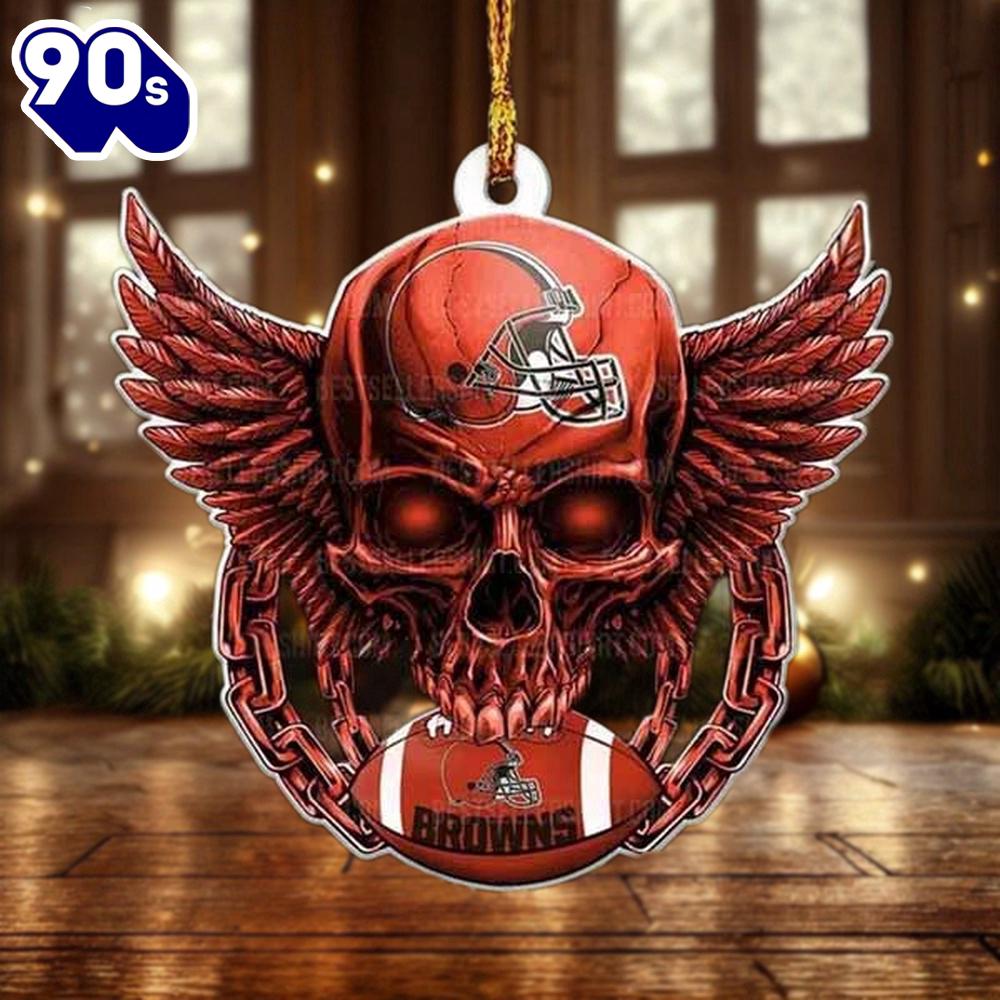 NFL Cleveland Browns Football Skull Christmas Ornament Hanging Decor NFL Cleveland Browns Football Skull Christmas Ornament Hanging Decor