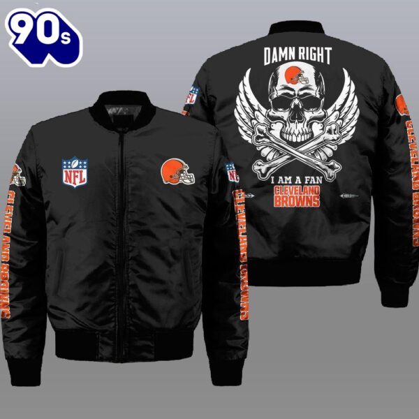 Nfl Cleveland Browns Wings Skull 3D Bomber Jacket  Gift For Christmas