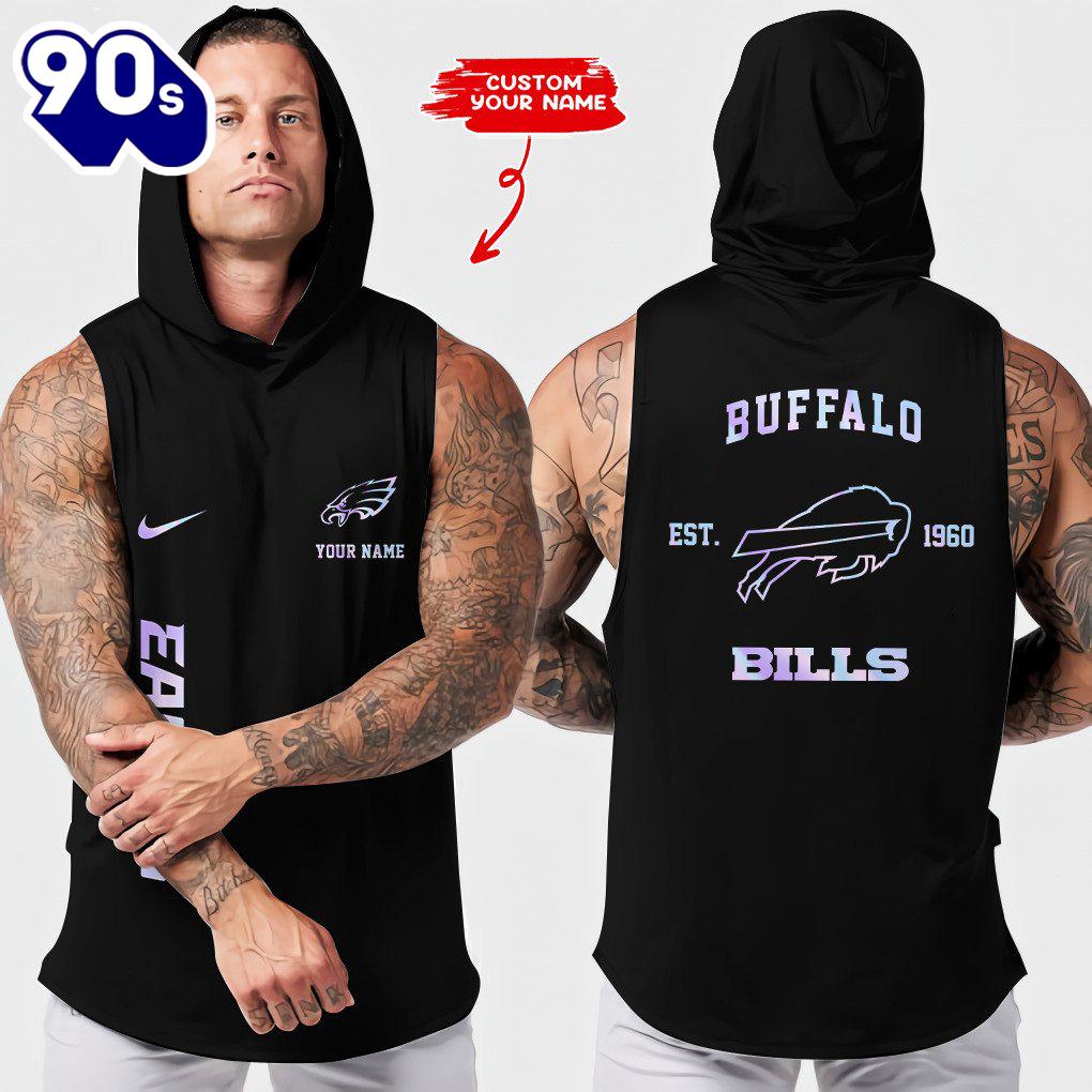 NFL Custom Buffalo Bills Men Workout Hooded Tank Top NFL Custom Buffalo Bills Men Workout Hooded Tank Top