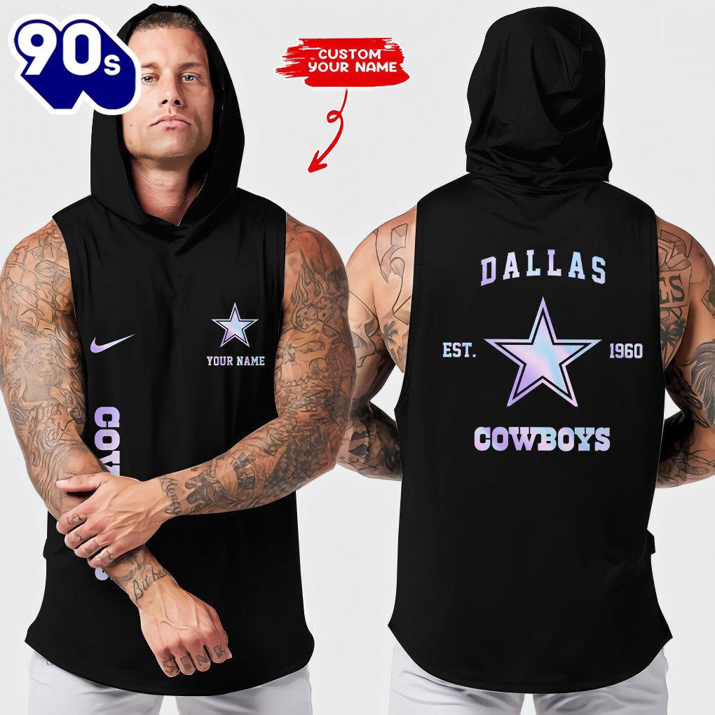 NFL Custom Dallas Cowboys Men Workout Hooded Tank Top NFL Custom Dallas Cowboys Men Workout Hooded Tank Top