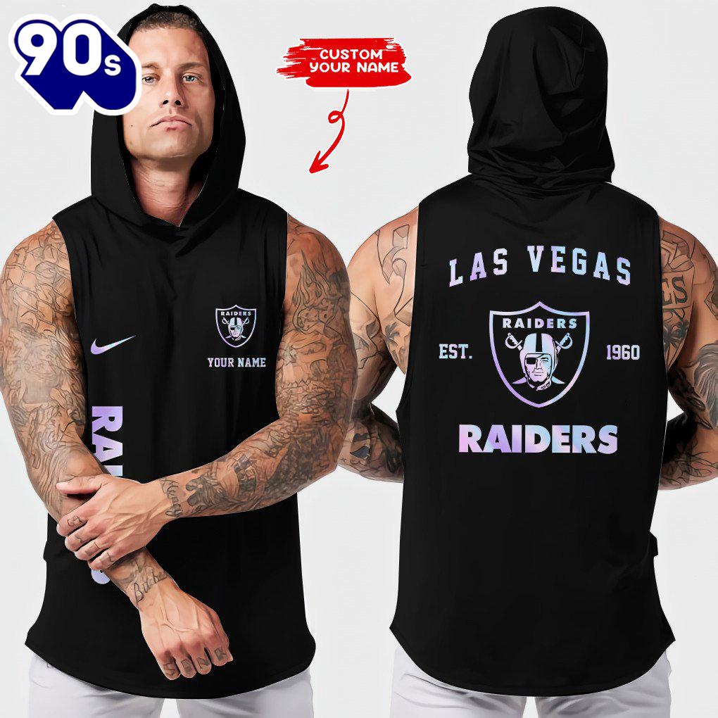 NFL Custom Las Vegas Raiders Men Workout Hooded Tank Top NFL Custom Las Vegas Raiders Men Workout Hooded Tank Top