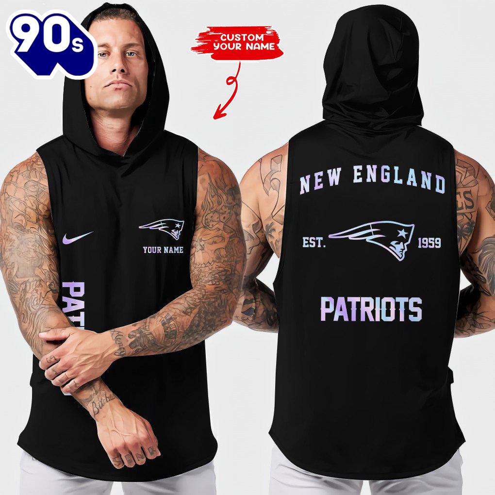 NFL Custom New England Patriots Men Workout Hooded Tank Top NFL Custom New England Patriots Men Workout Hooded Tank Top