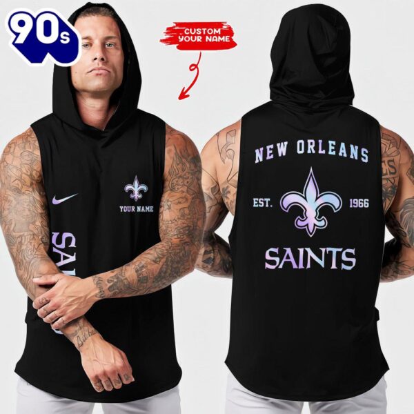 NFL Custom New Orleans Saints Men Workout Hooded Tank Top
