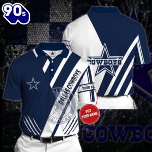 NFL Dallas Cowboys Custom Name Blue White Stripes Curve Polo Shirt V2  Gift For Fans