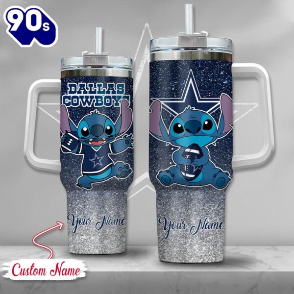 NFL Dallas Cowboys Stitch Glitter Custom Stanley Quencher 40oz Stainless Steel Tumbler With Handle