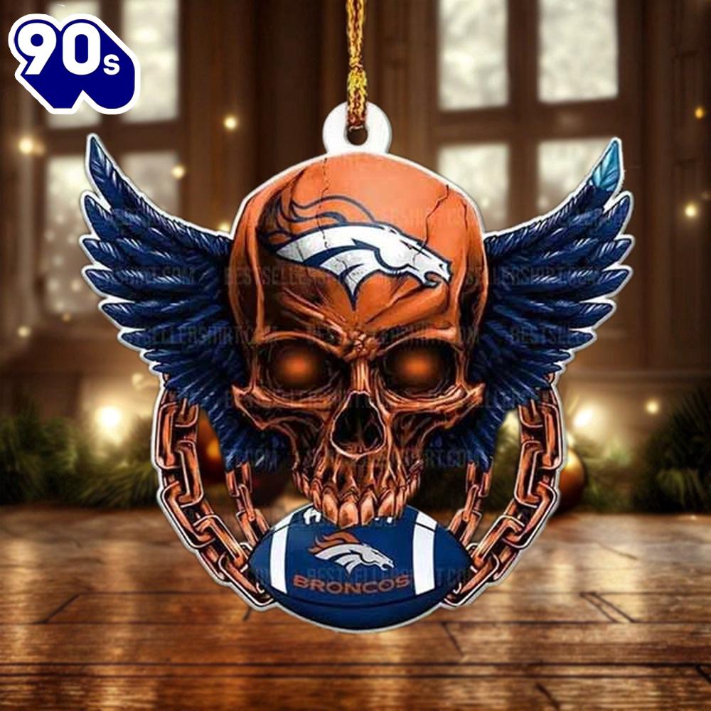 NFL Denver Broncos Football Skull Christmas Ornament Hanging Decor NFL Denver Broncos Football Skull Christmas Ornament Hanging Decor