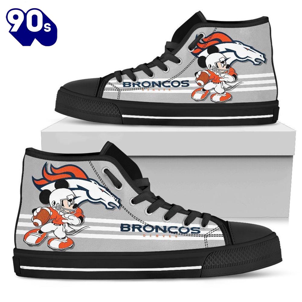 NFL Denver Broncos Mickey Grey High Top Shoes For Fans New Canvas Shoes NFL Denver Broncos Mickey Grey High Top Shoes For Fans New Canvas Shoes