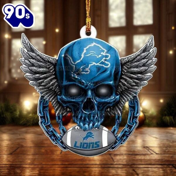 NFL Detroit Lions Football Skull Christmas Ornament Hanging Decor
