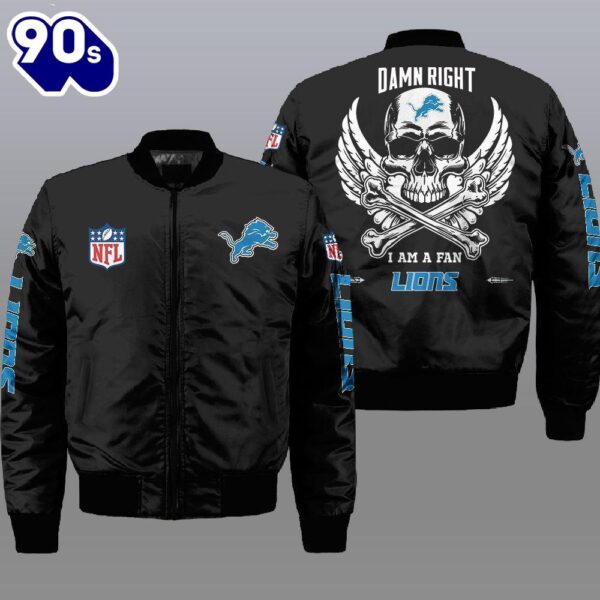 Nfl Detroit Lions Wings Skull 3D Bomber Jacket  Gift For Christmas