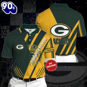 NFL Green Bay Packers Custom Name Green Yellow Stripes Polo Shirt  Gift For Fans