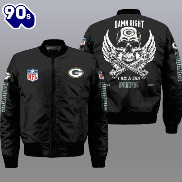 Nfl Green Bay Packers Wings Skull 3D Bomber Jacket  Gift For Christmas