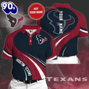 NFL Houston Texans Custom Name Blue Red Polo Shirt V9  Gift For Fans