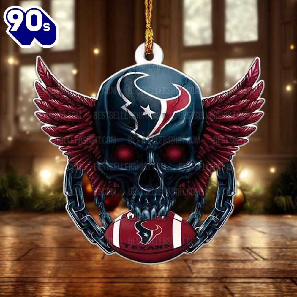 NFL Houston Texans Football Skull Christmas Ornament Hanging Decor NFL Houston Texans Football Skull Christmas Ornament Hanging Decor