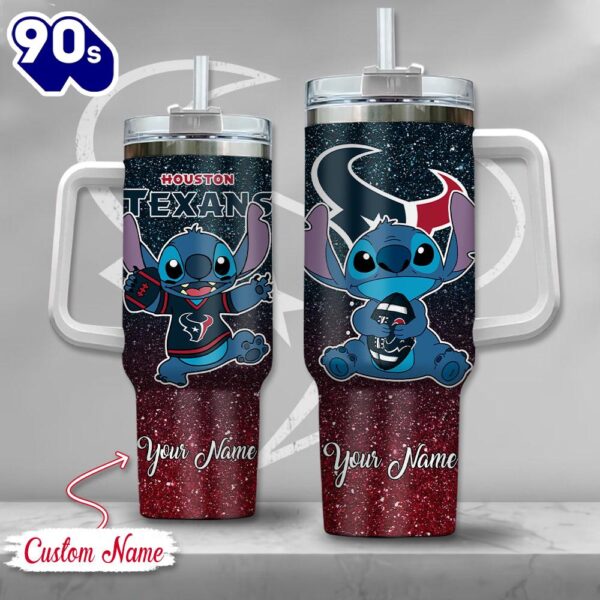 NFL Houston Texans Stitch Glitter Custom Stanley Quencher 40oz Stainless Steel Tumbler With Handle