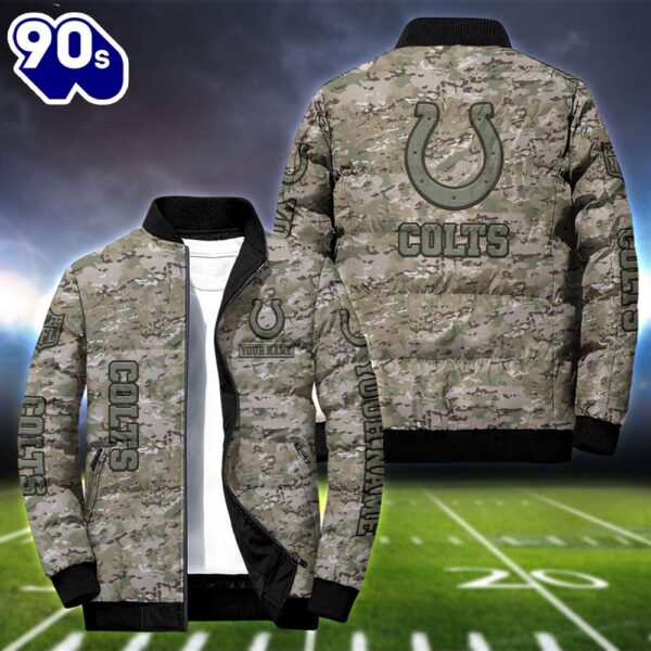 NFL Indianapolis Colts Camo Vetaran Puffer Jacket Personalized Your Name  For Men