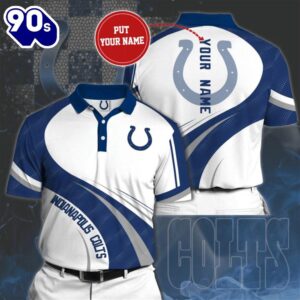 NFL Indianapolis Colts Custom Name White Blue Polo Shirt  Gift For Fans