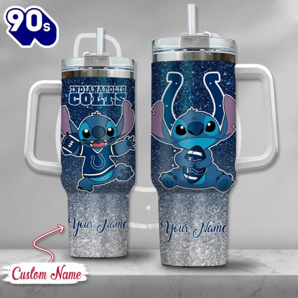 NFL Indianapolis Colts Stitch Glitter Custom Stanley Quencher 40oz Stainless Steel Tumbler With Handle