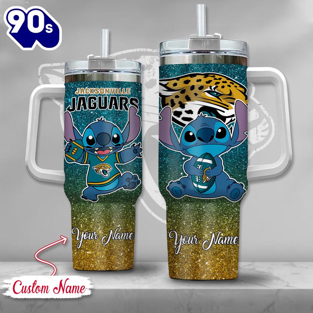 NFL Jacksonville Jaguars Stitch Glitter Custom Stanley Quencher 40oz Stainless Steel Tumbler With Handle NFL Jacksonville Jaguars Stitch Glitter Custom Stanley Quencher 40oz Stainless Steel Tumbler With Handle