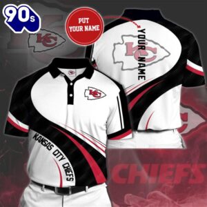 NFL Kansas City Chiefs Custom Name White Black Polo Shirt  Gift For Fans