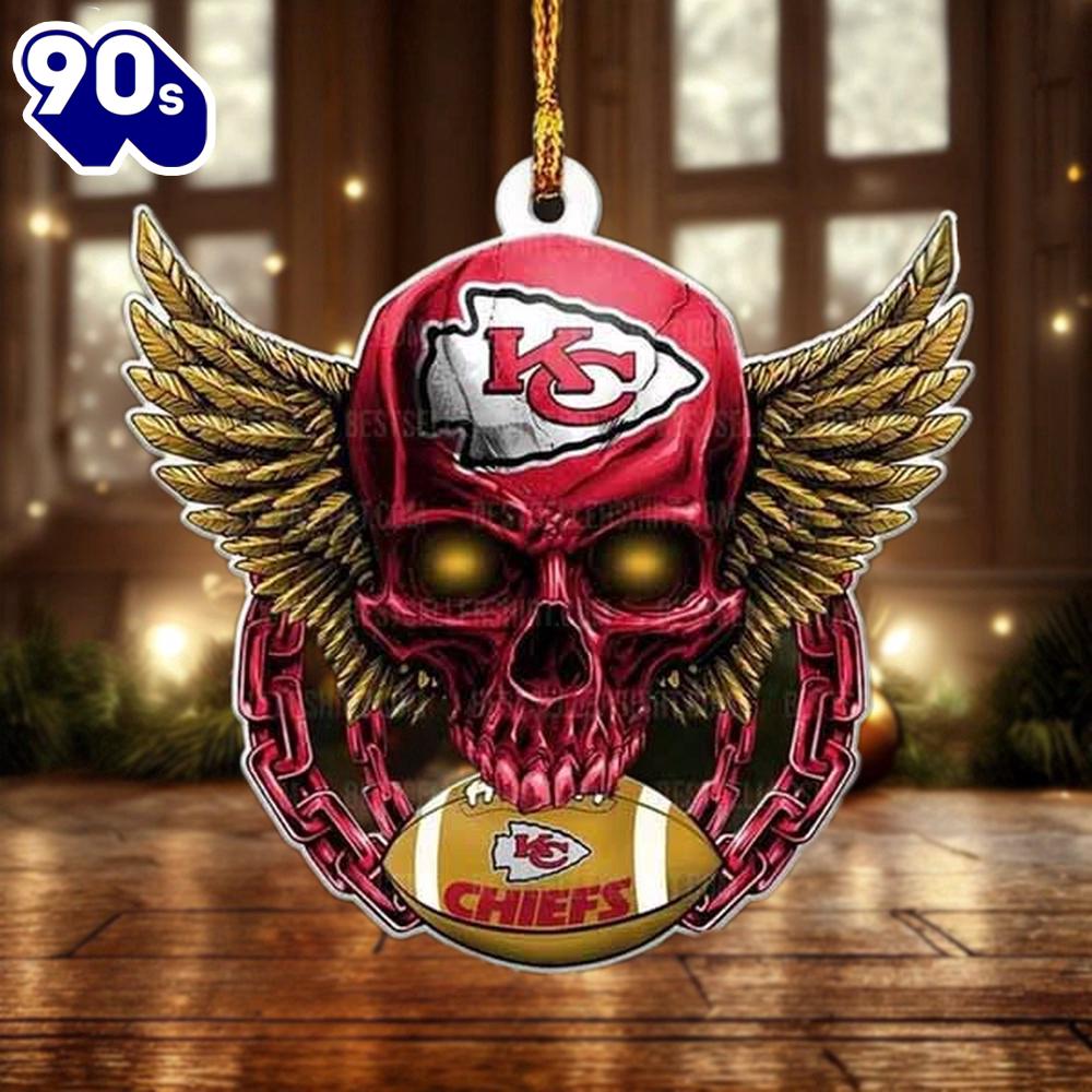 NFL Kansas City Chiefs Football Skull Christmas Ornament Hanging Decor NFL Kansas City Chiefs Football Skull Christmas Ornament Hanging Decor