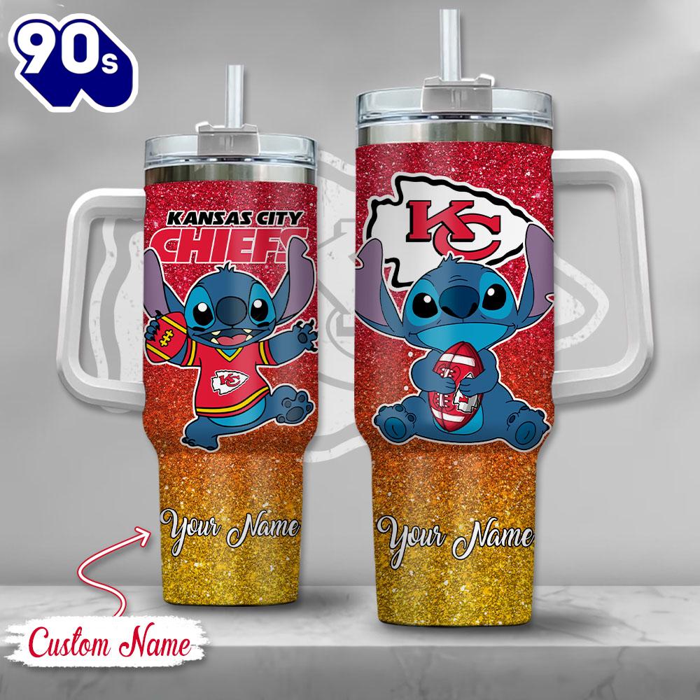 NFL Kansas City Chiefs Stitch Glitter Custom Stanley Quencher 40oz Stainless Steel Tumbler With Handle NFL Kansas City Chiefs Stitch Glitter Custom Stanley Quencher 40oz Stainless Steel Tumbler With Handle