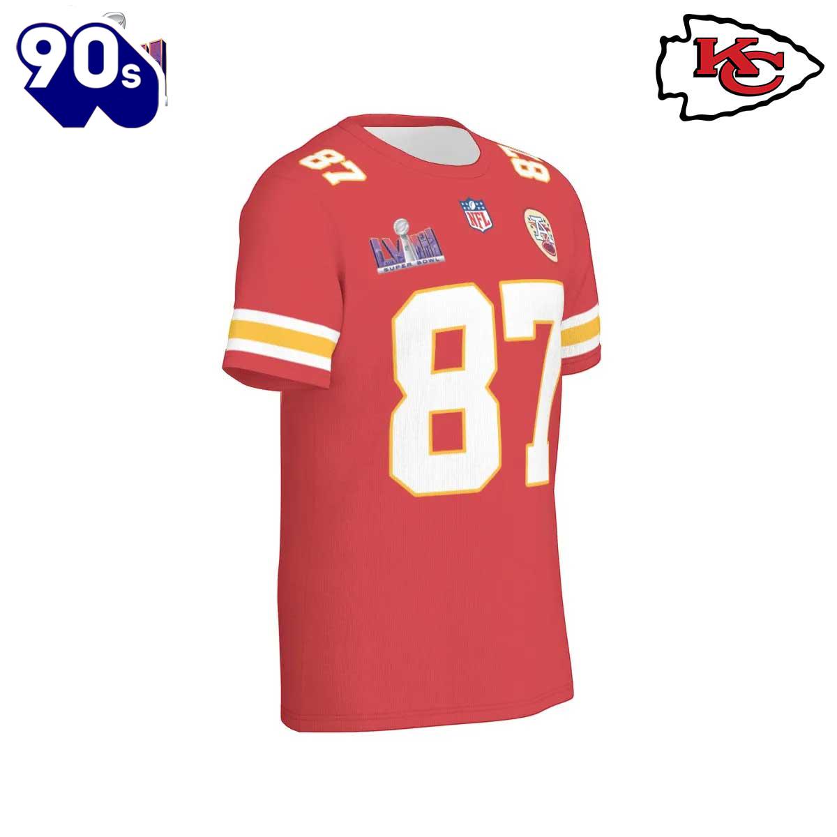 NFL Kansas City Chiefs Travis Kelce 87 Super Bowl VIII Red Home Game Jersey T-Shirt NFL Kansas City Chiefs Travis Kelce 87 Super Bowl VIII Red Home Game Jersey T-Shirt