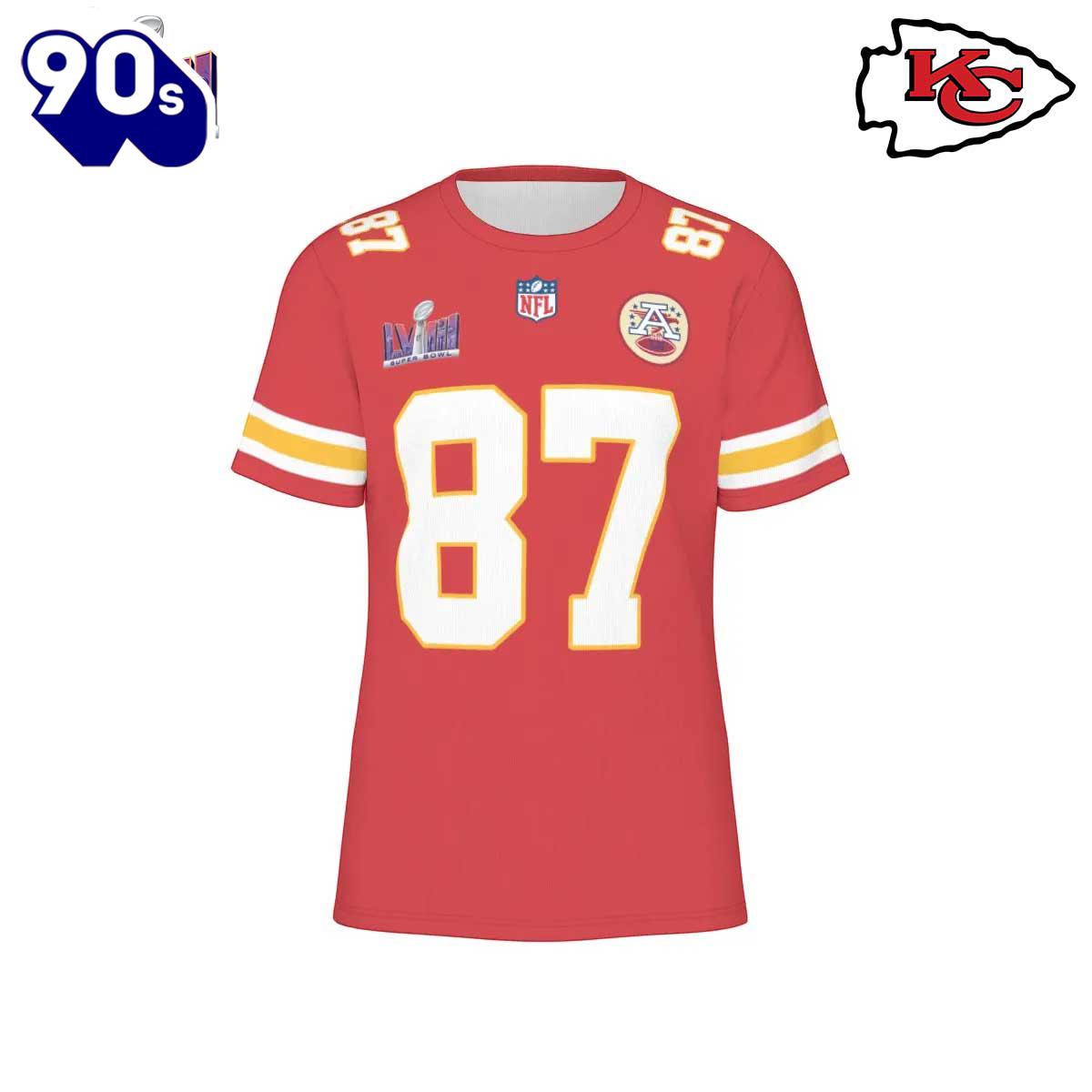 NFL Kansas City Chiefs Travis Kelce 87 Super Bowl VIII Red Home Game Jersey T-Shirt NFL Kansas City Chiefs Travis Kelce 87 Super Bowl VIII Red Home Game Jersey T-Shirt